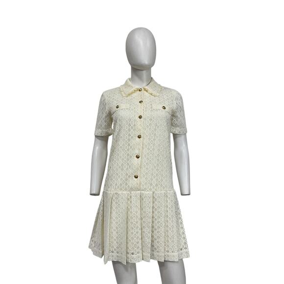 Sandro Mini Cream Polyester Lace Dress Size 34 - Picture 2 of 5